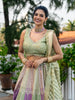 Green and Pink Floral Mirror Designed Banarasi Silk Lehenga for Bridesmaid - Diadem