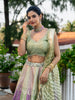 Green and Pink Floral Mirror Designed Banarasi Silk Lehenga for Bridesmaid - Diadem