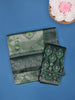 Green And Teal Ikat Design Art Silk Saree With Contrast Embroidered Blouse
