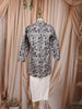 Grey Abstract Woven Design Cotton Kids Kurta Set