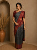 Grey Floral Designed Semi Tussar Saree With Contrast Border