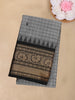 Grey Checked Woven Design Cotton Saree with Black Zari Woven Border