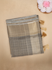 Grey Checked Woven Tissue Saree with Golden Zari Border