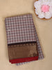 Grey Checks Design Cotton Saree With Zari Border