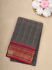 Grey Checks Design Cotton Saree with Red Zari Woven Border