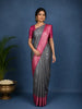 Grey Floral Design Semi Tussar Silk Saree