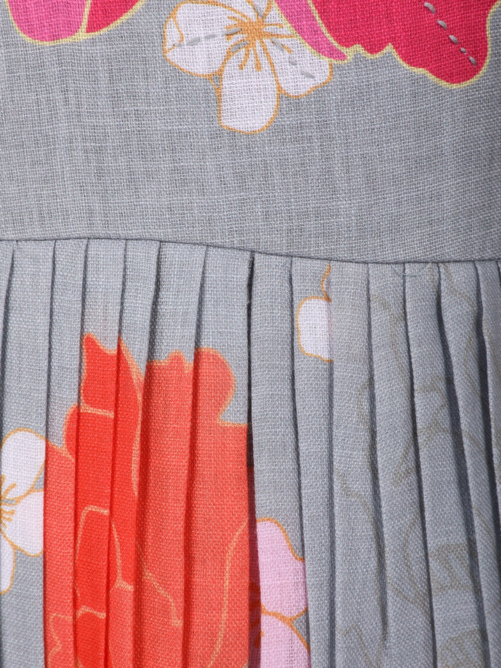 Grey Floral Designed Cotton Kurti - Diadem