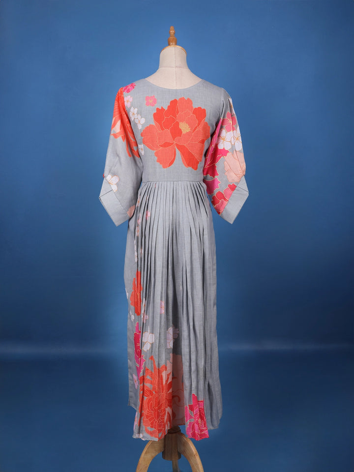 Grey Floral Designed Cotton Kurti - Diadem