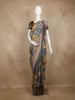 Grey Floral Printed Design Banarasi Saree with Contrast Zari Border