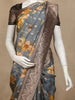 Grey Floral Printed Design Banarasi Saree with Contrast Zari Border