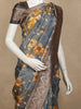 Grey Floral Printed Design Banarasi Saree with Contrast Zari Border