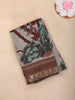 Grey Floral Printed Design Chanderi Cotton Saree with Contrast Zari Woven Border