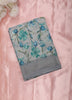 Grey Floral Printed Design Linen Cotton Saree