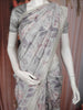 Grey Floral Printed Design Tussar Saree with Embroidered Lace Border
