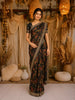 Grey Floral Printed Tissue Organza Saree with Embroidered Border
