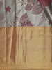 Grey Floral Woven Tissue Silk Saree with Antique Gold Zari Border