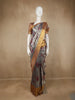 Grey Floral Woven Tissue Silk Saree with Antique Gold Zari Border