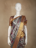Grey Floral Woven Tissue Silk Saree with Antique Gold Zari Border