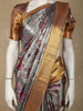 Grey Floral Woven Tissue Silk Saree with Antique Gold Zari Border