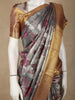 Grey Floral Woven Tissue Silk Saree with Antique Gold Zari Border