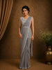 Grey Sequins Embroidered Lyrca Ready To Wear Saree With Designer Blouse