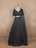 Grey Sequins Embroidered Net Lehenga Set with Dupatta