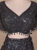 Grey Sequins Embroidered Net Lehenga Set with Dupatta