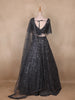 Grey Sequins Embroidered Net Lehenga Set with Dupatta
