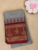 Grey Solid Design Cotton Saree With Contrast Maroon Zari Border