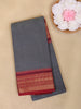 Grey Solid Design Cotton Saree With Contrast Red Zari Border