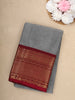 Grey Solid Design Cotton Saree with Red Zari Woven Border