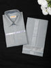 Grey Solid Woven Design Shirt with Silver Zari Border Matching Dhoti Set