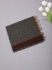 Grey Striped Butta Woven Cotton Saree with Solid Border
