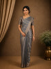 Grey Striped Woven Design Tissue Silk Saree