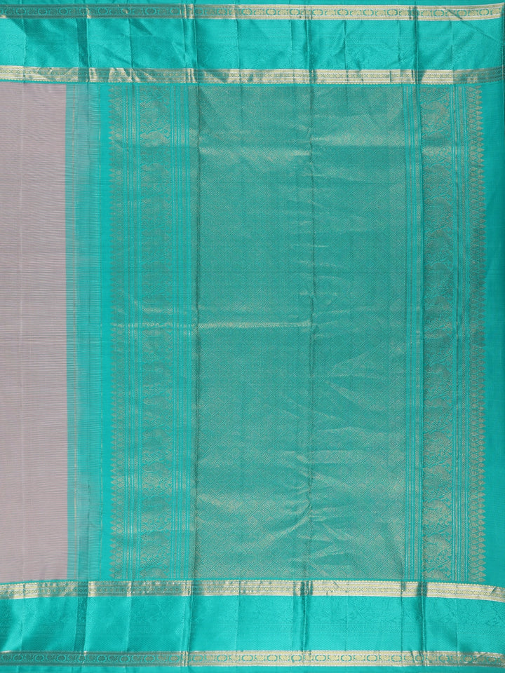 Grey Striped Woven Pure Kanchipuram Silk Saree - Diadem