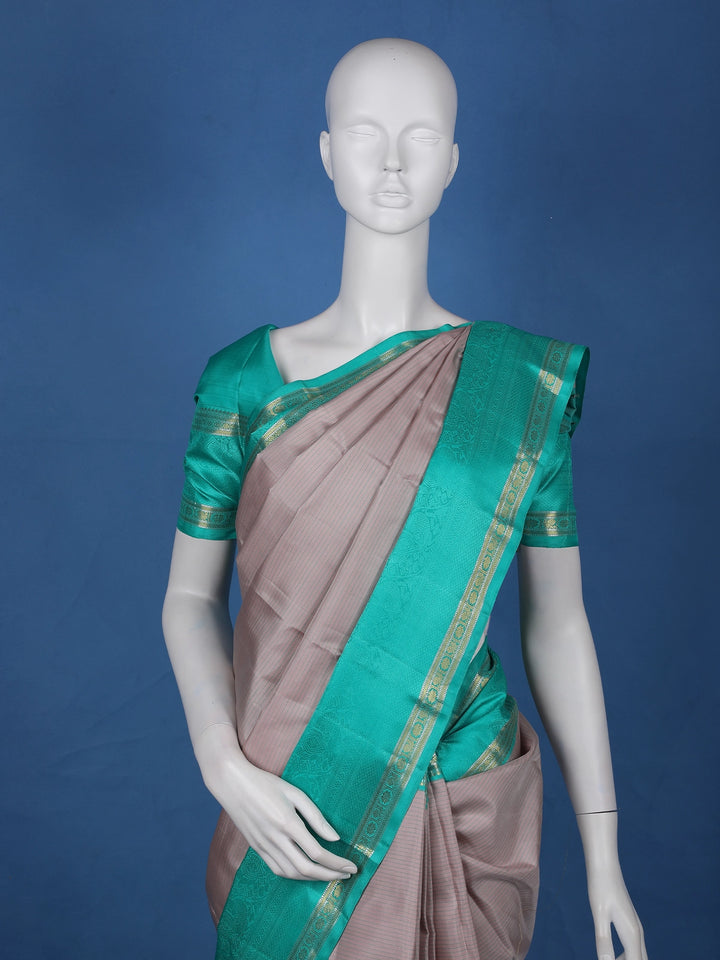 Grey Striped Woven Pure Kanchipuram Silk Saree - Diadem