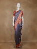 Gray Zigzag Design Tussar Silk Saree With Contrast Border