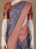 Gray Zigzag Design Tussar Silk Saree With Contrast Border