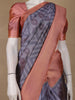Gray Zigzag Design Tussar Silk Saree With Contrast Border