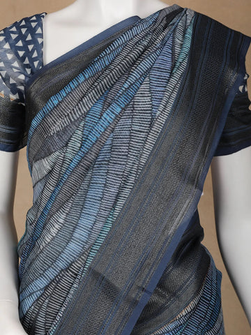 Grey Abstract Designed Chanderi Cotton Saree - Diadem