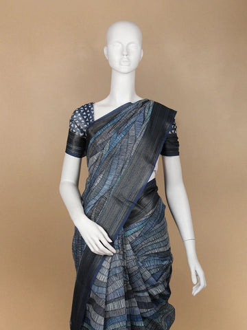 Grey Abstract Designed Chanderi Cotton Saree - Diadem