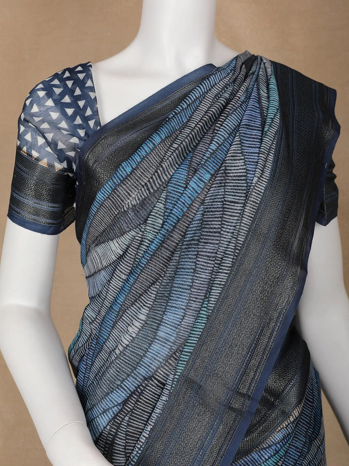 Grey Abstract Designed Chanderi Cotton Saree - Diadem