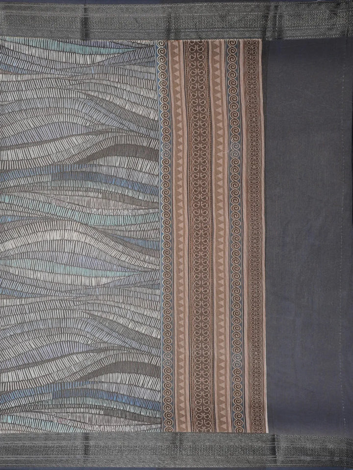 Grey Abstract Designed Chanderi Cotton Saree - Diadem
