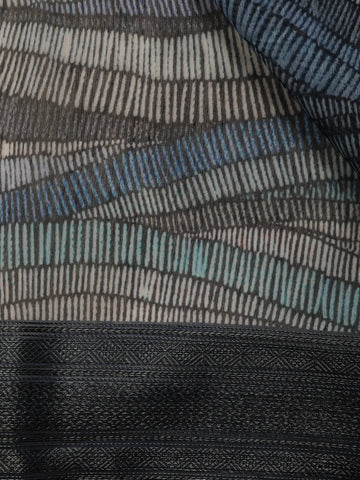 Grey Abstract Designed Chanderi Cotton Saree - Diadem