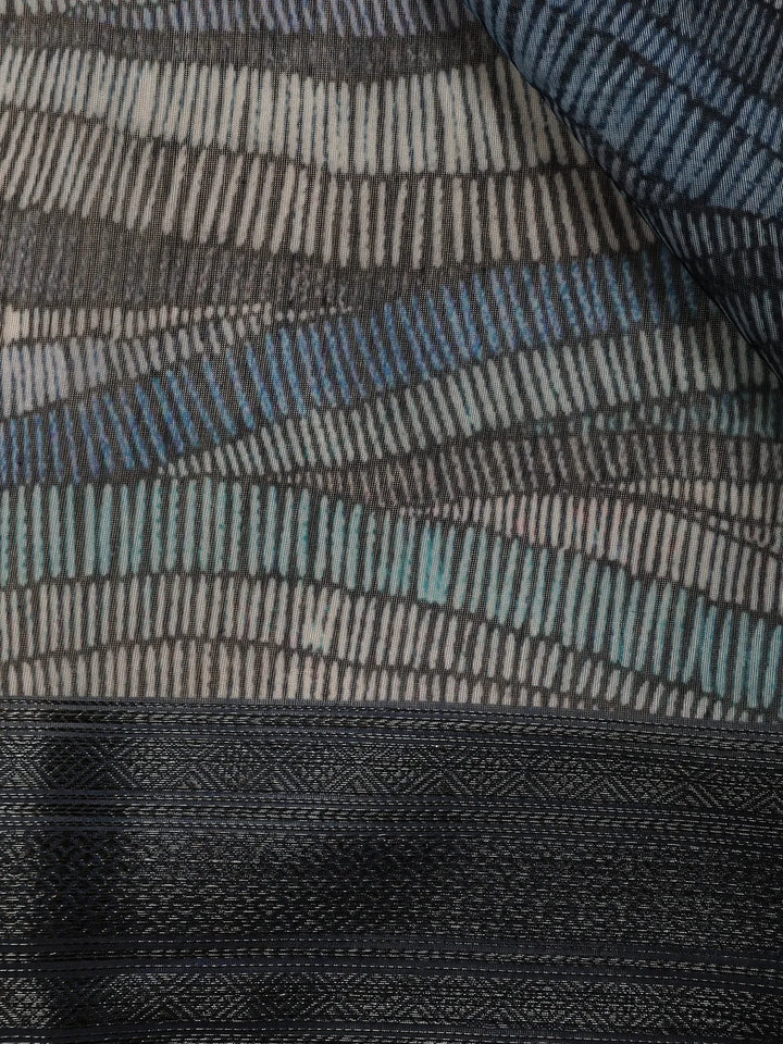 Grey Abstract Designed Chanderi Cotton Saree - Diadem