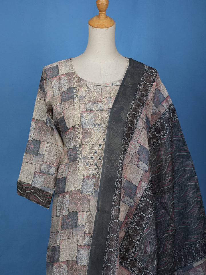Grey Abstract Designed Cotton Salwar Suit - Diadem