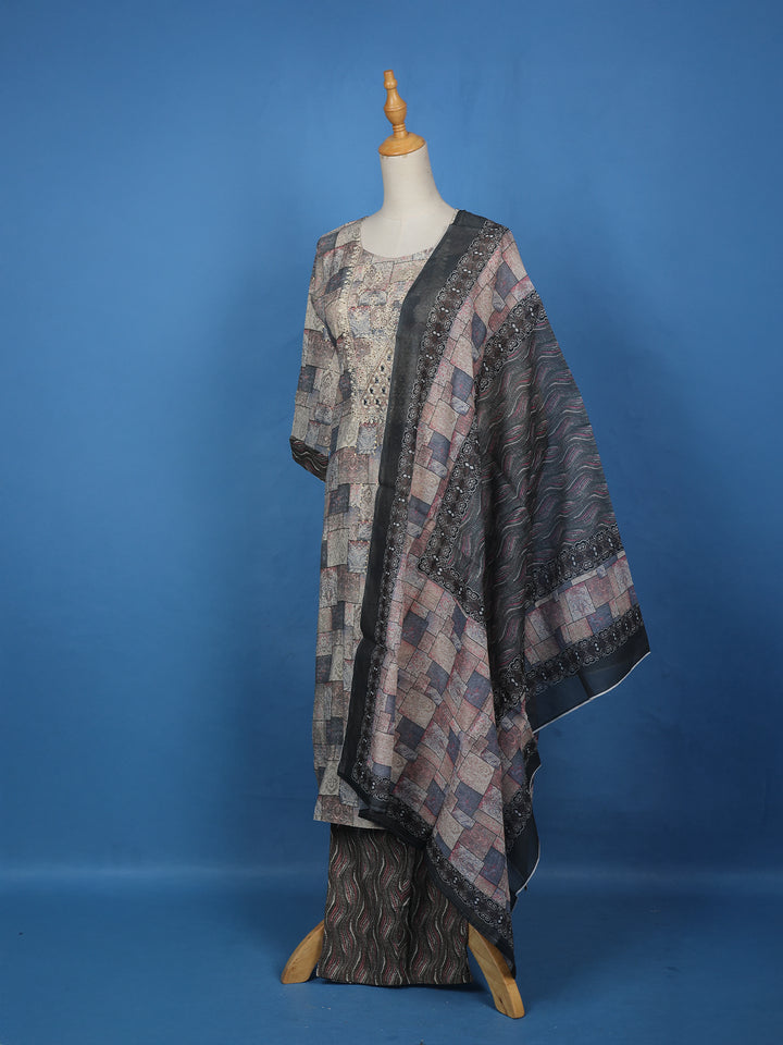 Grey Abstract Designed Cotton Salwar Suit - Diadem