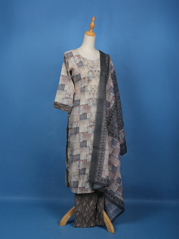 Grey Abstract Designed Cotton Salwar Suit - Diadem
