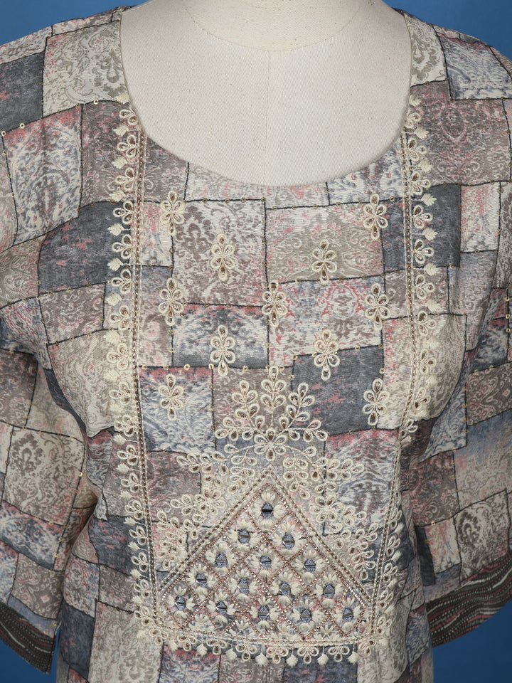 Grey Abstract Designed Cotton Salwar Suit - Diadem