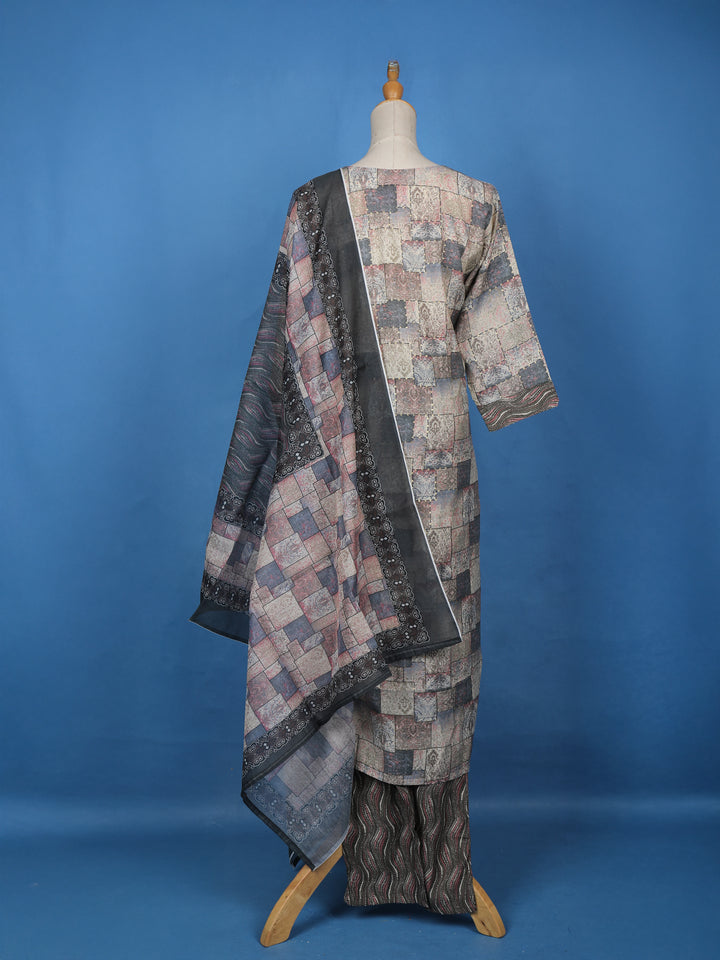 Grey Abstract Designed Cotton Salwar Suit - Diadem